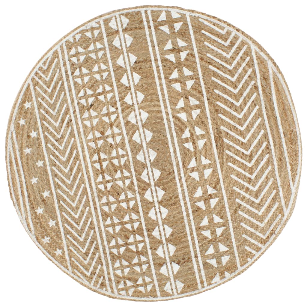 vidaXL Handmade Rug Jute with White Print 150 cm