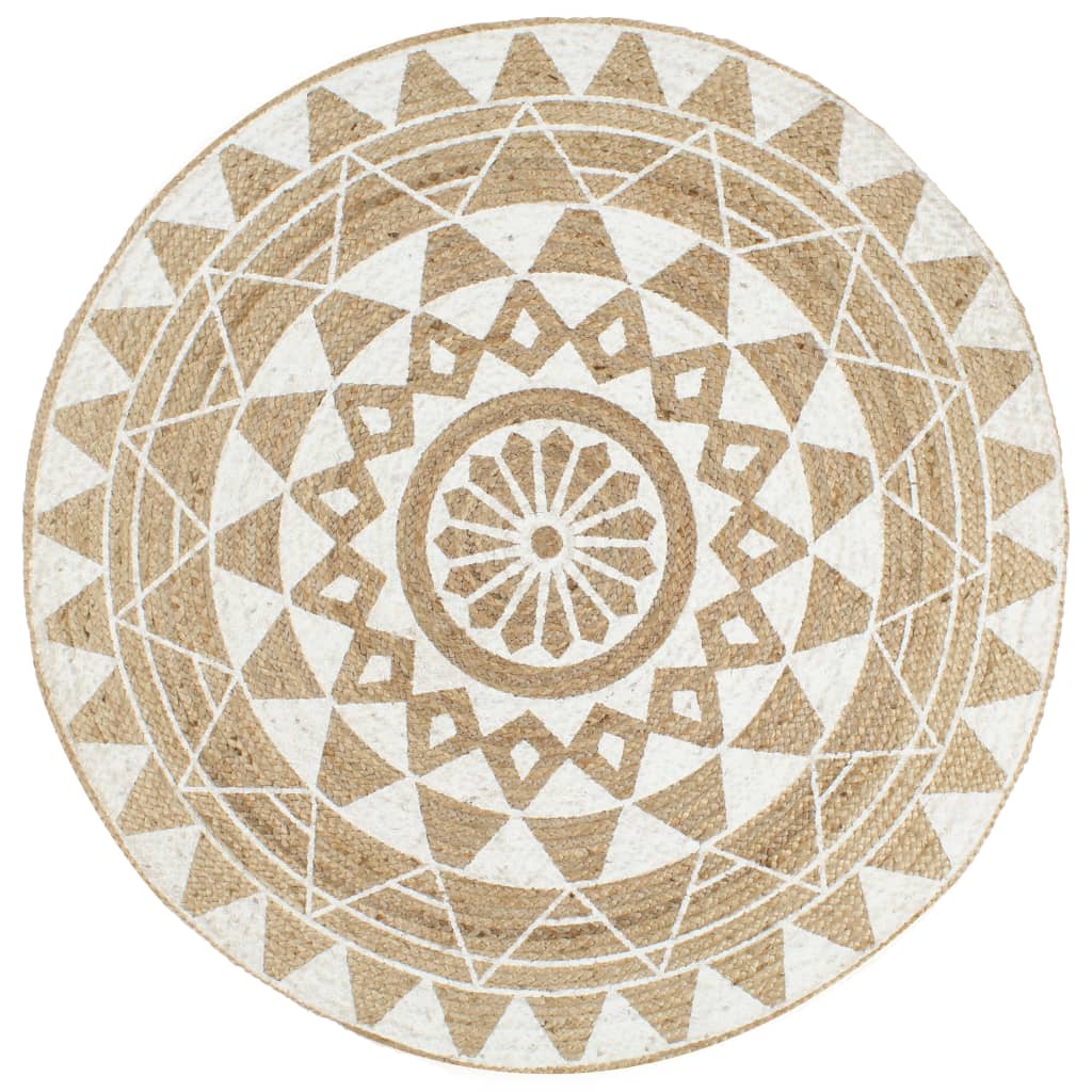 vidaXL Handmade Rug Jute with White Print 90 cm