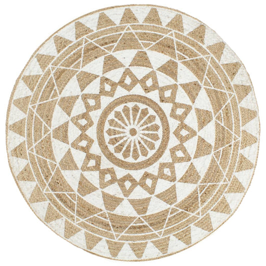 vidaXL Handmade Rug Jute with White Print 120 cm