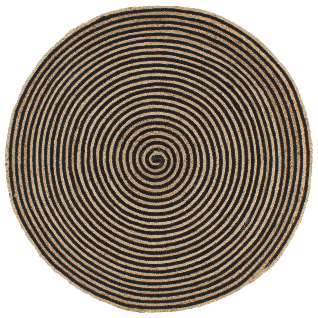 vidaXL Handmade Rug Jute with Spiral Design Black 120 cm