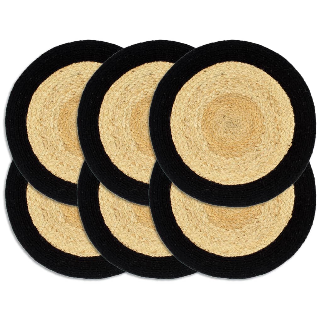 Placemat | Set of 6 | Natural and Black | 70% Jute, 30% Cotton | 38 cm