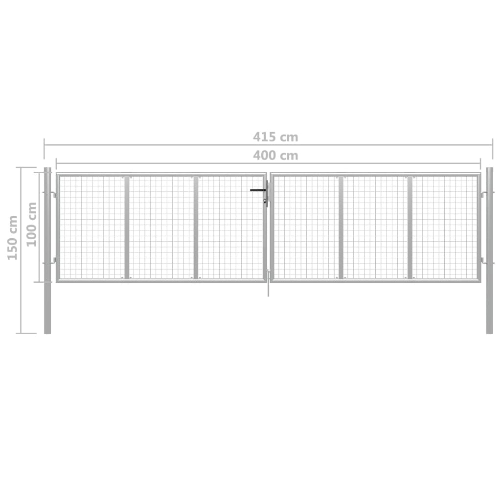 vidaXL Garden Gate Galvanised Steel 415x150 cm Silver