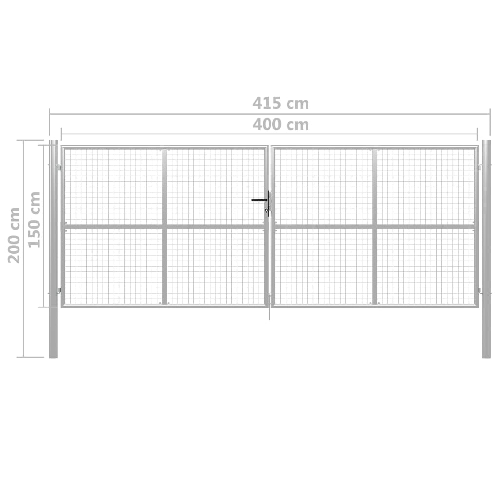 vidaXL Garden Gate Galvanised Steel 415x200 cm Silver