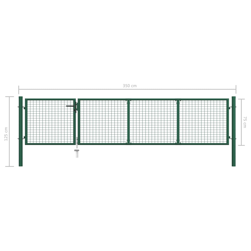 vidaXL Garden Gate Steel 350x75 cm Green