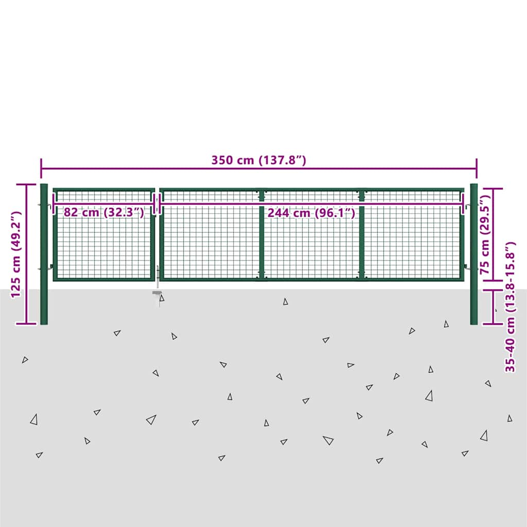 144304 vidaXL Garden Gate Steel 350x75 cm Green