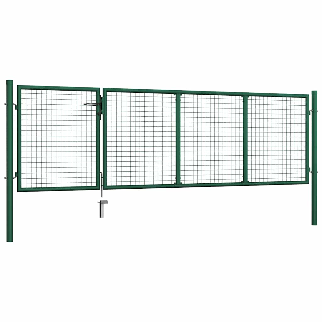 144305 vidaXL Garden Gate Steel 350x100 cm Green