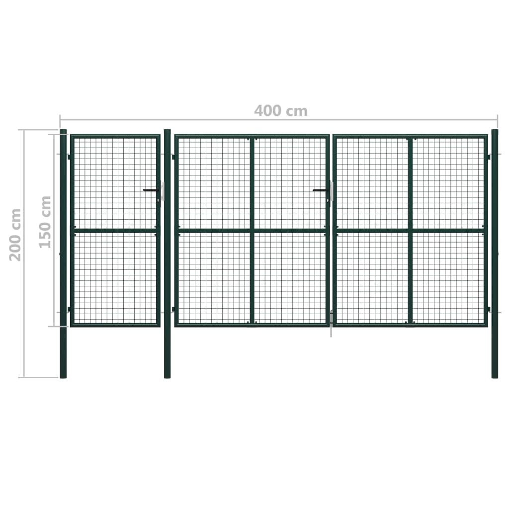 vidaXL Garden Gate Steel 400x150 cm Green