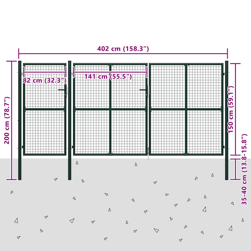 144313 vidaXL Garden Gate Steel 400x150 cm Green