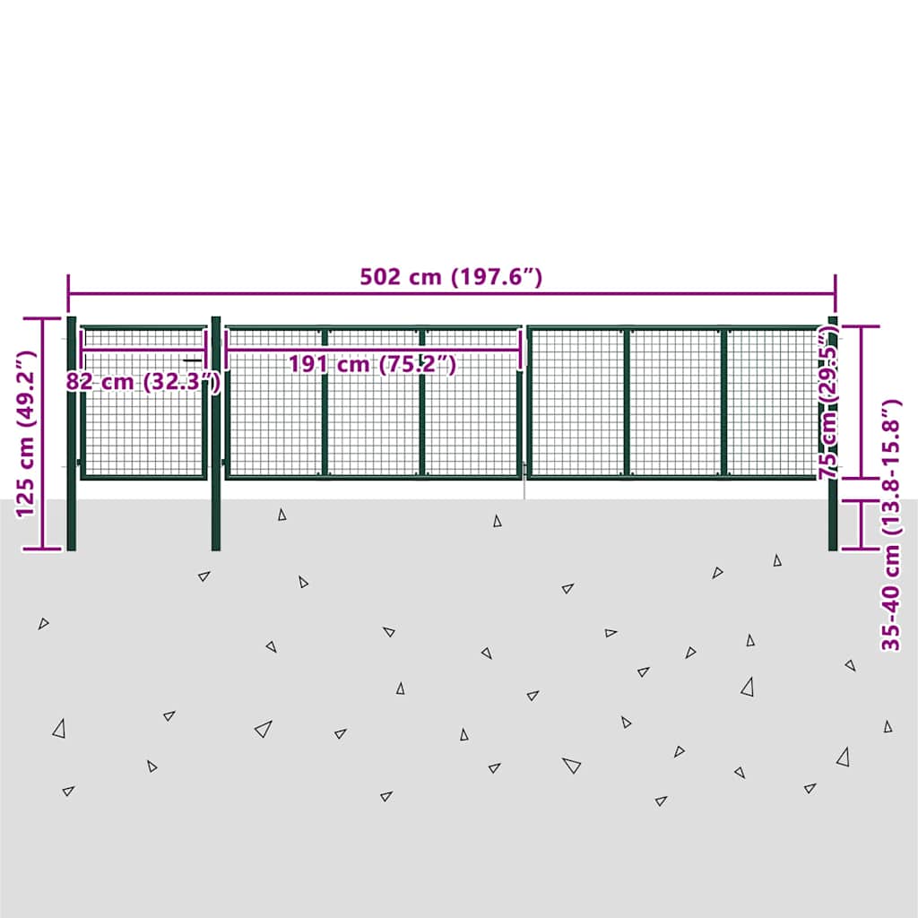 144316 vidaXL Garden Gate Steel 500x75 cm Green