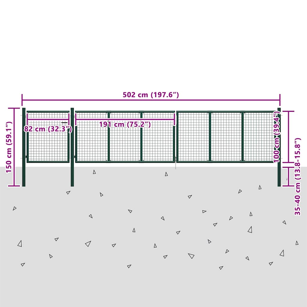 144317 vidaXL Garden Gate Steel 500x100 cm Green