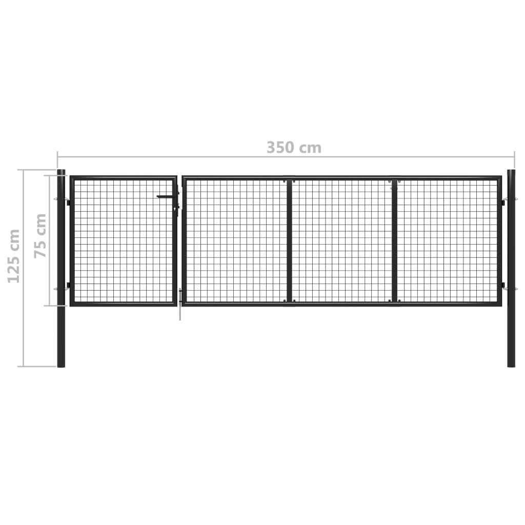 vidaXL Garden Gate Steel 350x75 cm Anthracite