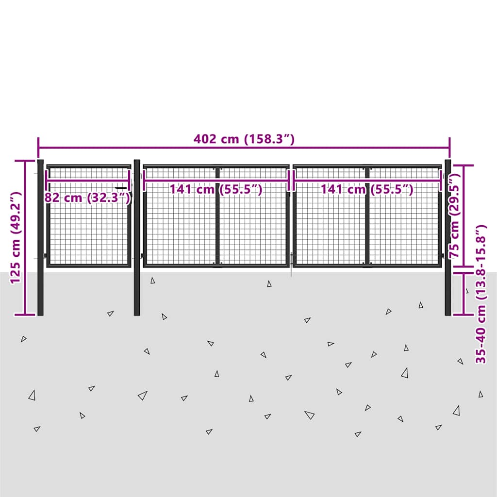 Garden Gate Steel 400x75 cm Anthracite