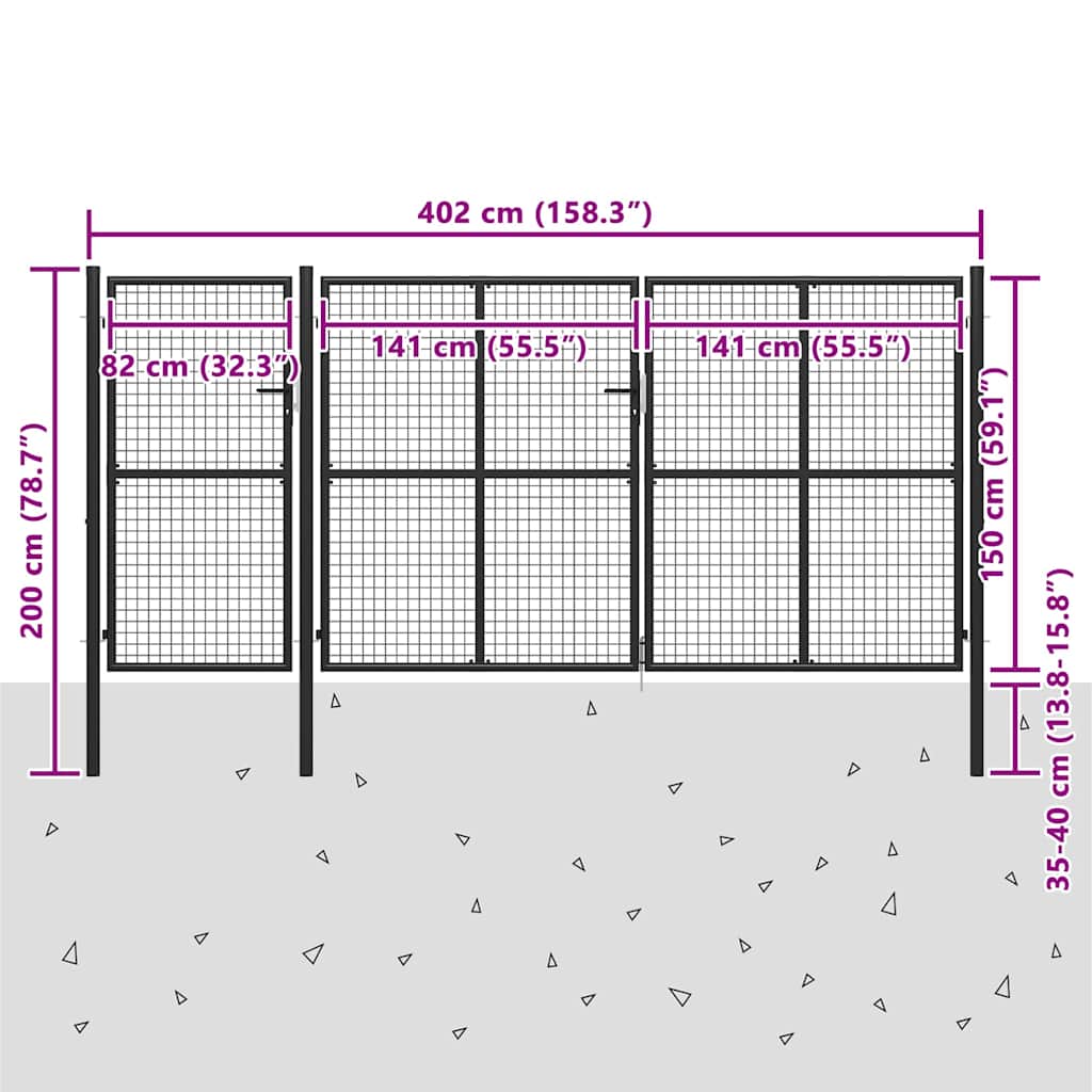 144331 vidaXL Garden Gate Steel 400x150 cm Anthracite