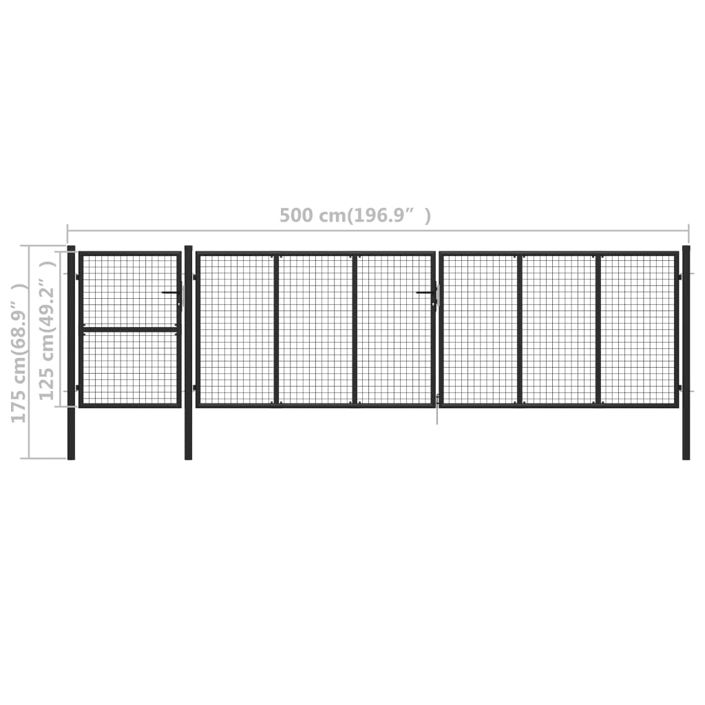 vidaXL Garden Gate Steel 500x125 cm Anthracite