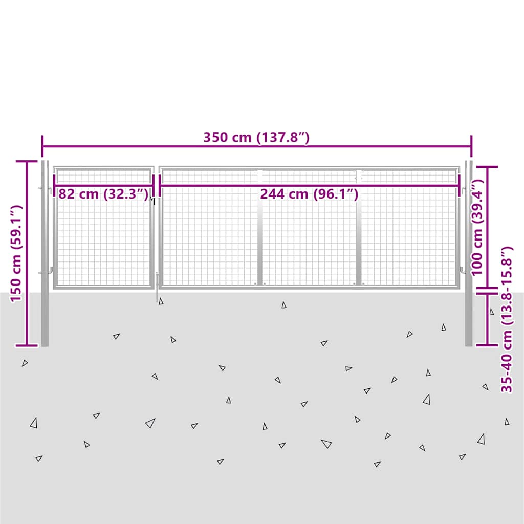 144341 vidaXL Garden Gate Steel 350x100 cm Silver