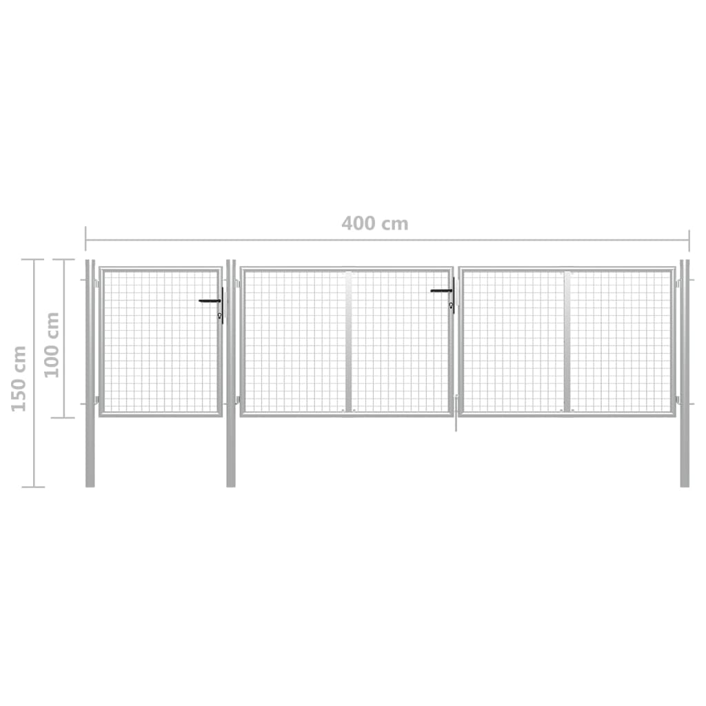 vidaXL Garden Gate Steel 400x100 cm Silver