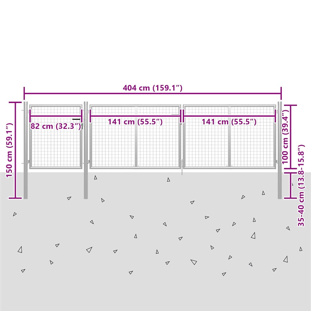 144347 vidaXL Garden Gate Steel 400x100 cm Silver