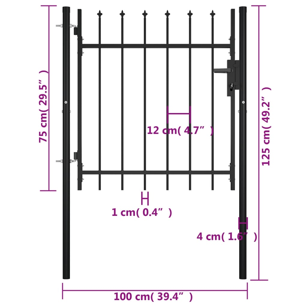 vidaXL Door Fence Gate with Spear Top 100x75 cm