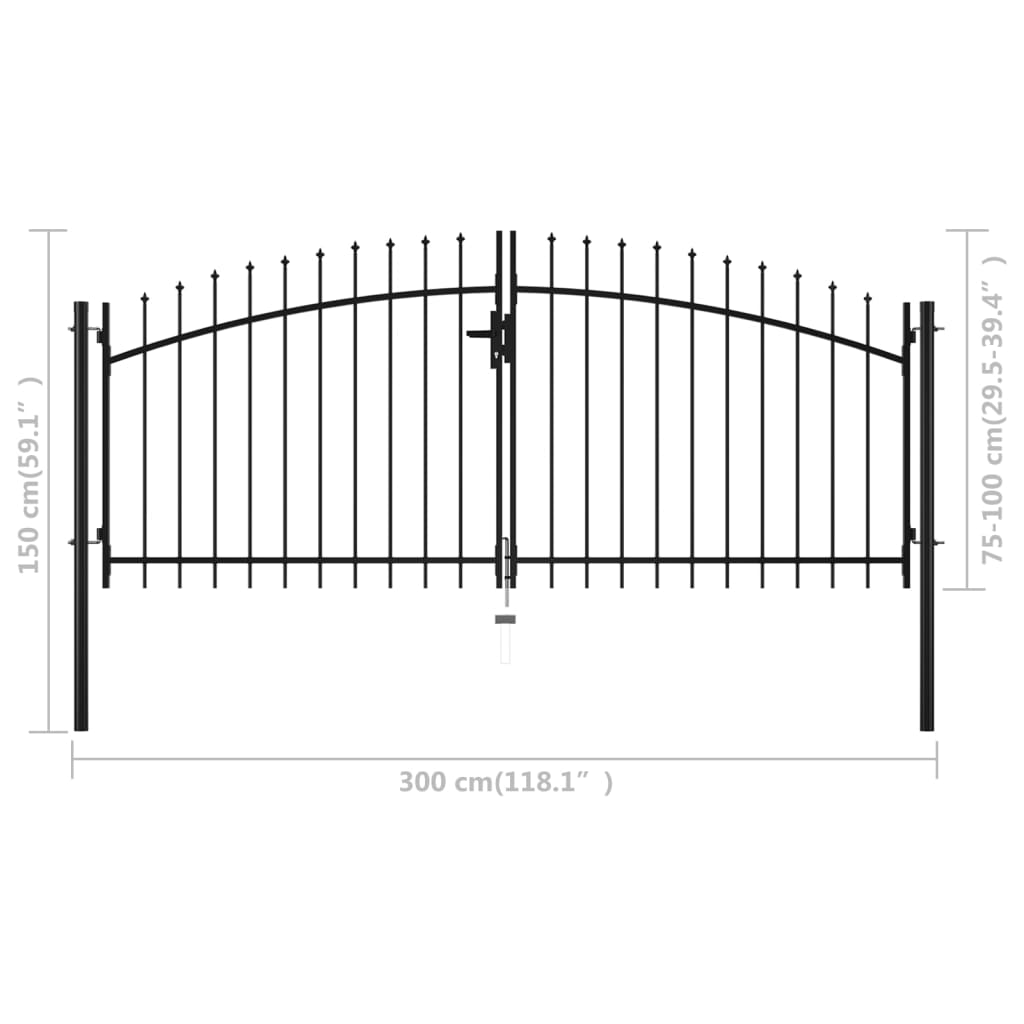 vidaXL Double Door Fence Gate with Spear Top 300x150 cm