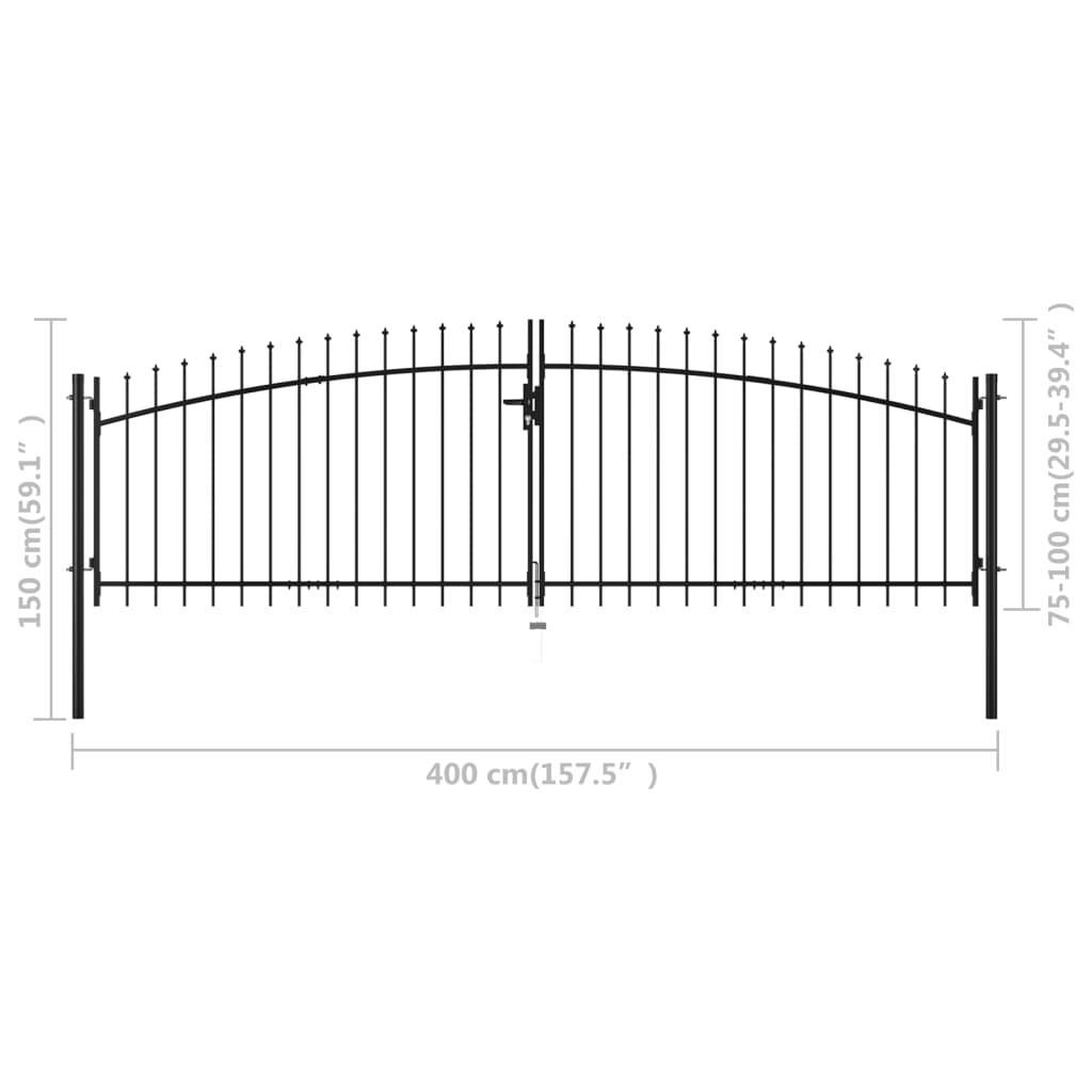 vidaXL Double Door Fence Gate with Spear Top 400x150 cm