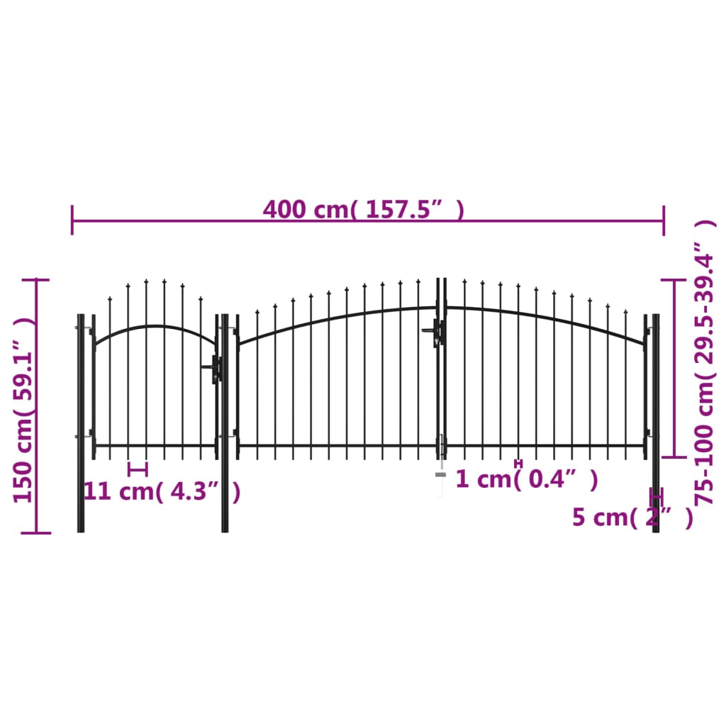 vidaXL Garden Gate Steel 1.5x4 m Black