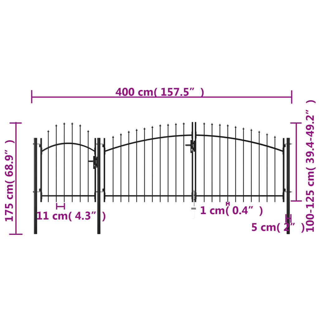 vidaXL Garden Gate Steel 1.75x4 m Black