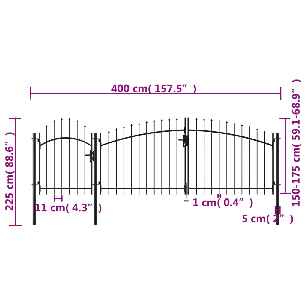 vidaXL Garden Gate Steel 2.25x4 m Black