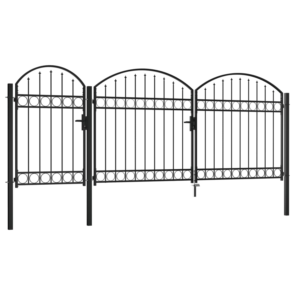 vidaXL Garden Fence Gate with Arched Top Steel 2.25x4 m Black