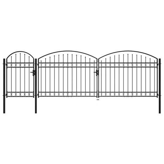 vidaXL Garden Fence Gate with Arched Top Steel 1.75x5 m Black