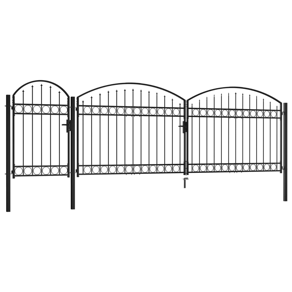 vidaXL Garden Fence Gate with Arched Top Steel 1.75x5 m Black