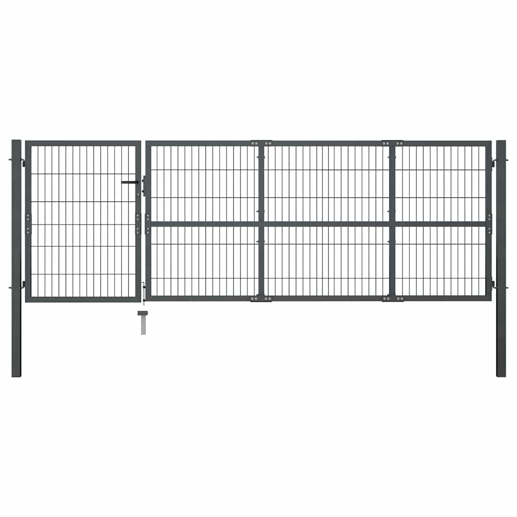 Garden Gate with Posts Steel 350x100 cm Anthracite