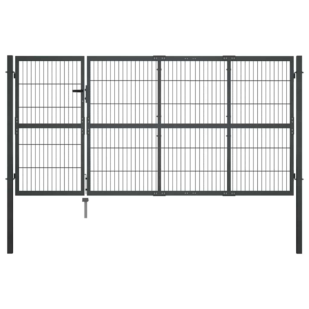 Garden Gate with Posts Steel 350x120 cm Anthracite
