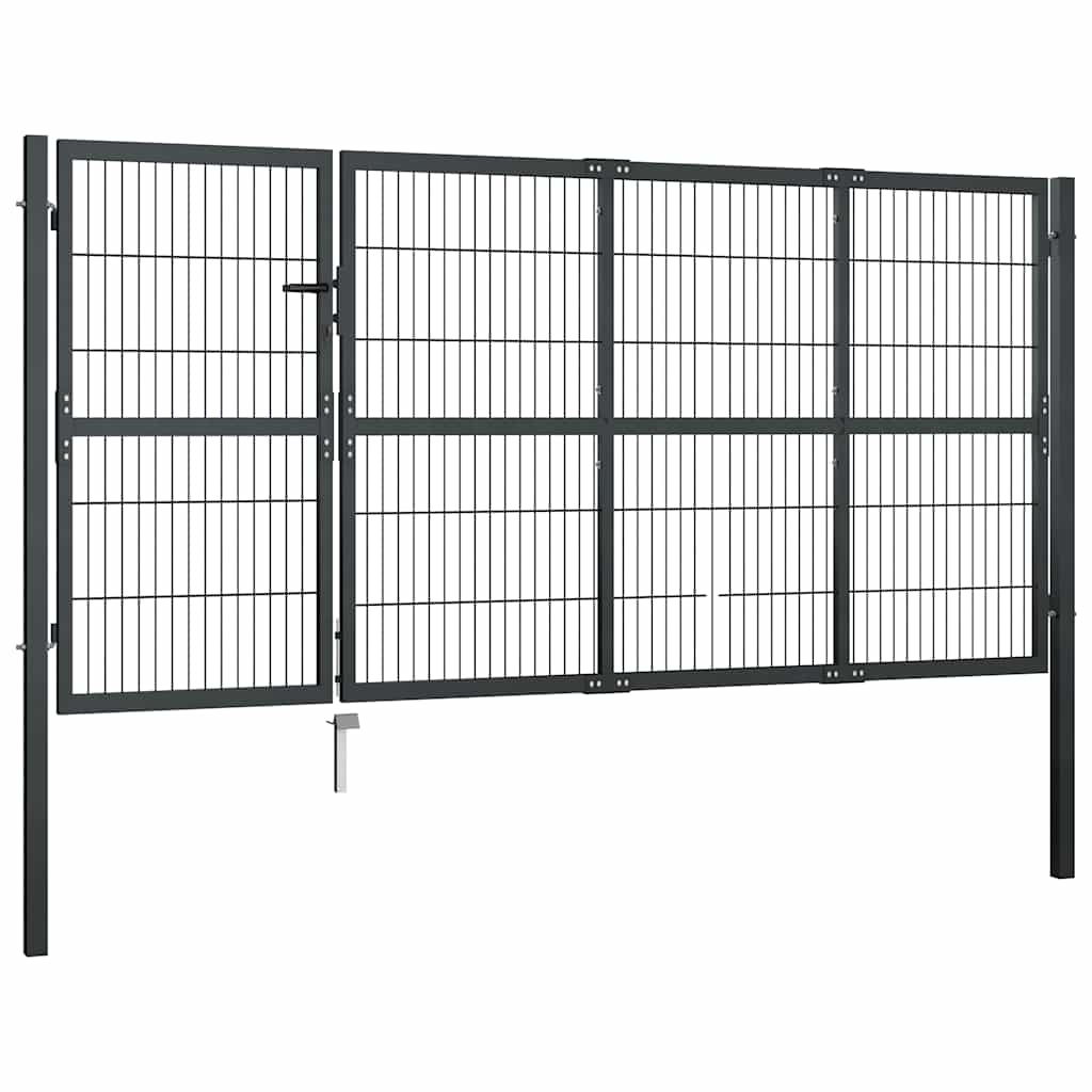 Garden Gate with Posts Steel 350x120 cm Anthracite