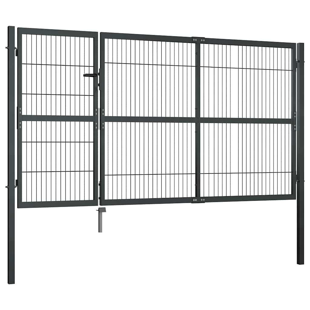 Garden Gate with Posts Steel 350x140 cm Anthracite