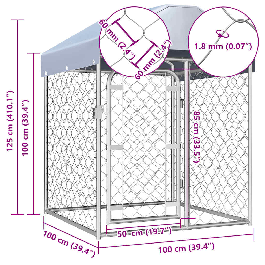 Outdoor Dog Kennel with Roof 100x100x125 cm