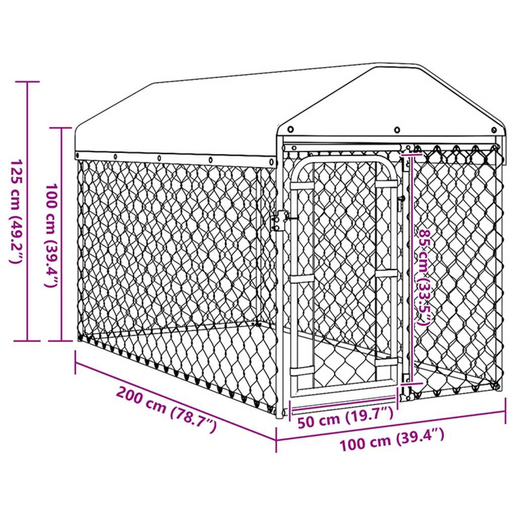 vidaXL Outdoor Dog Kennel with Roof 200x100x125 cm