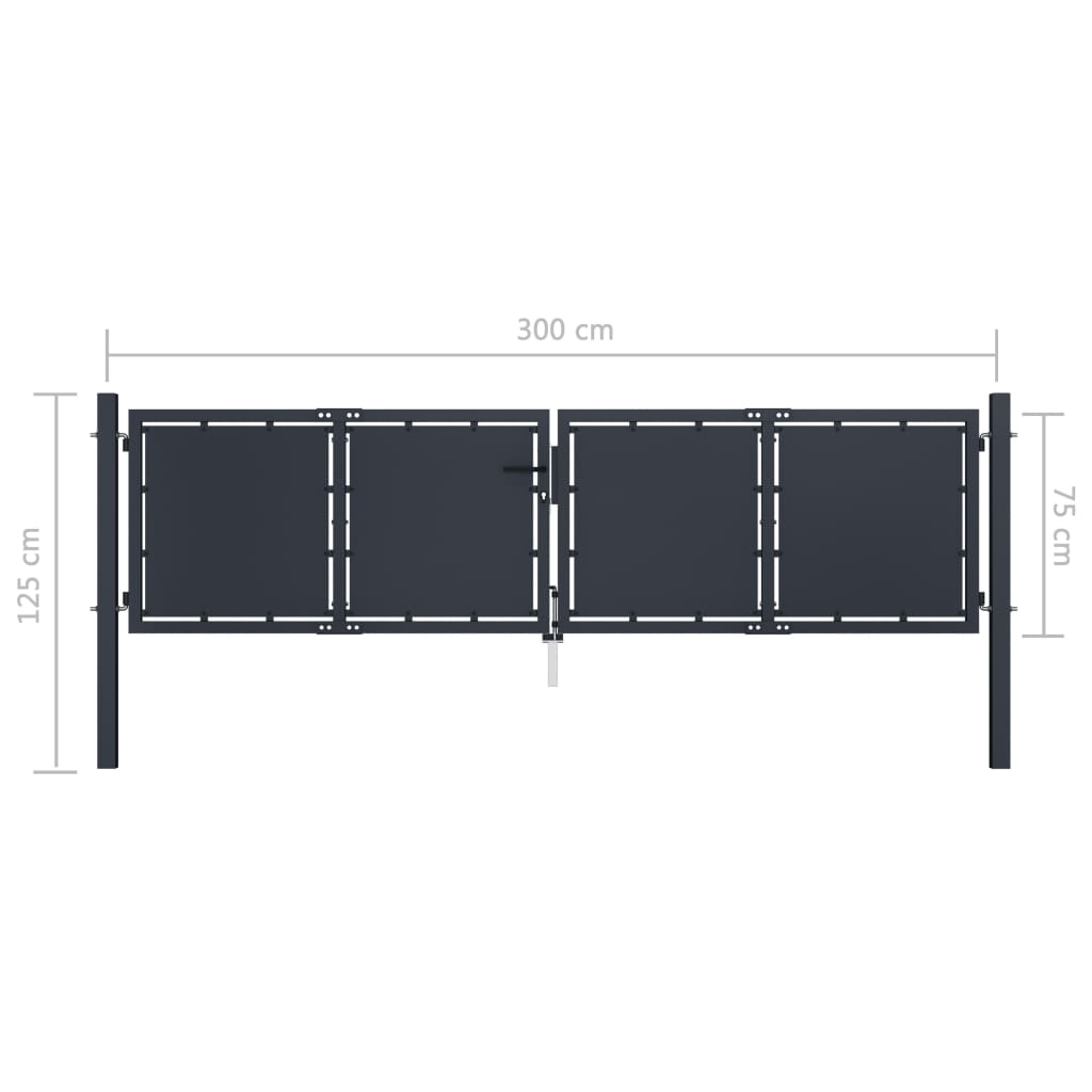 vidaXL Garden Gate Steel 300x75 cm Anthracite