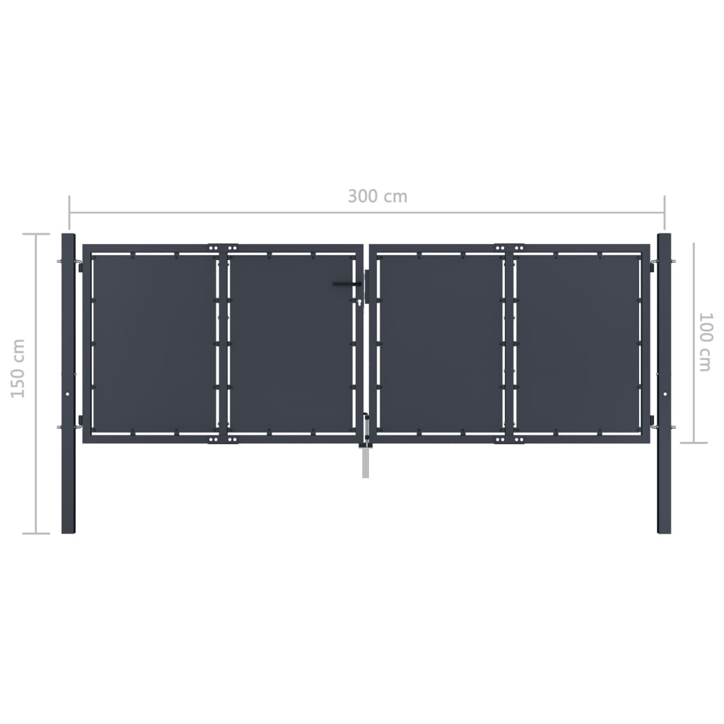 vidaXL Garden Gate Steel 300x100 cm Anthracite