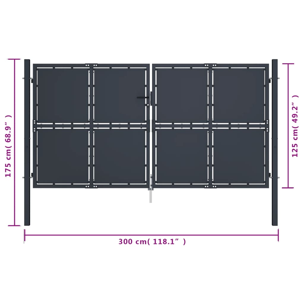 vidaXL Garden Gate Steel 300x125 cm Anthracite