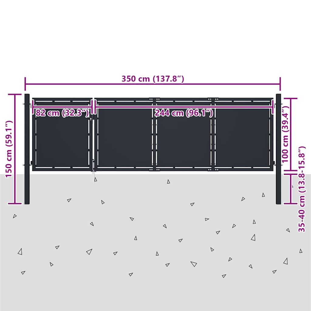 144536 vidaXL Garden Gate Steel 350x100 cm Anthracite