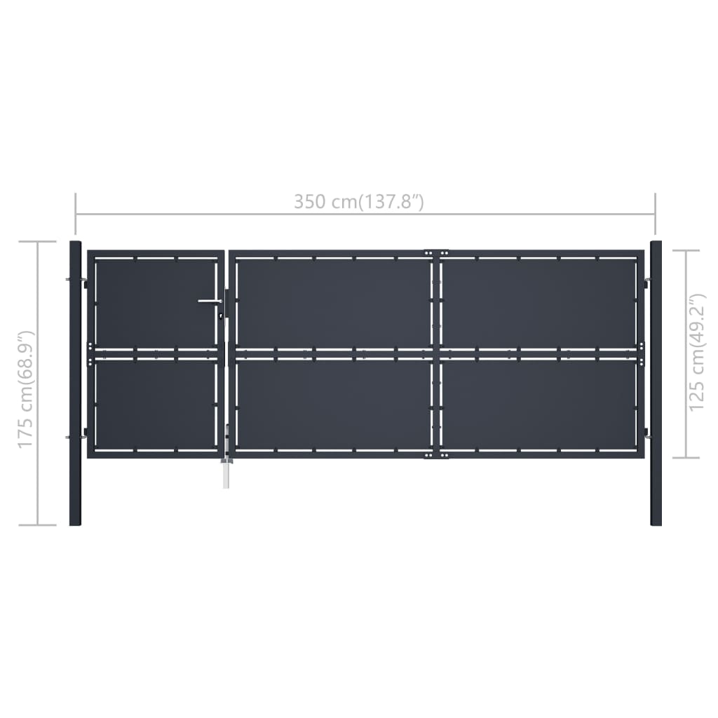 vidaXL Garden Gate Steel 350x125 cm Anthracite