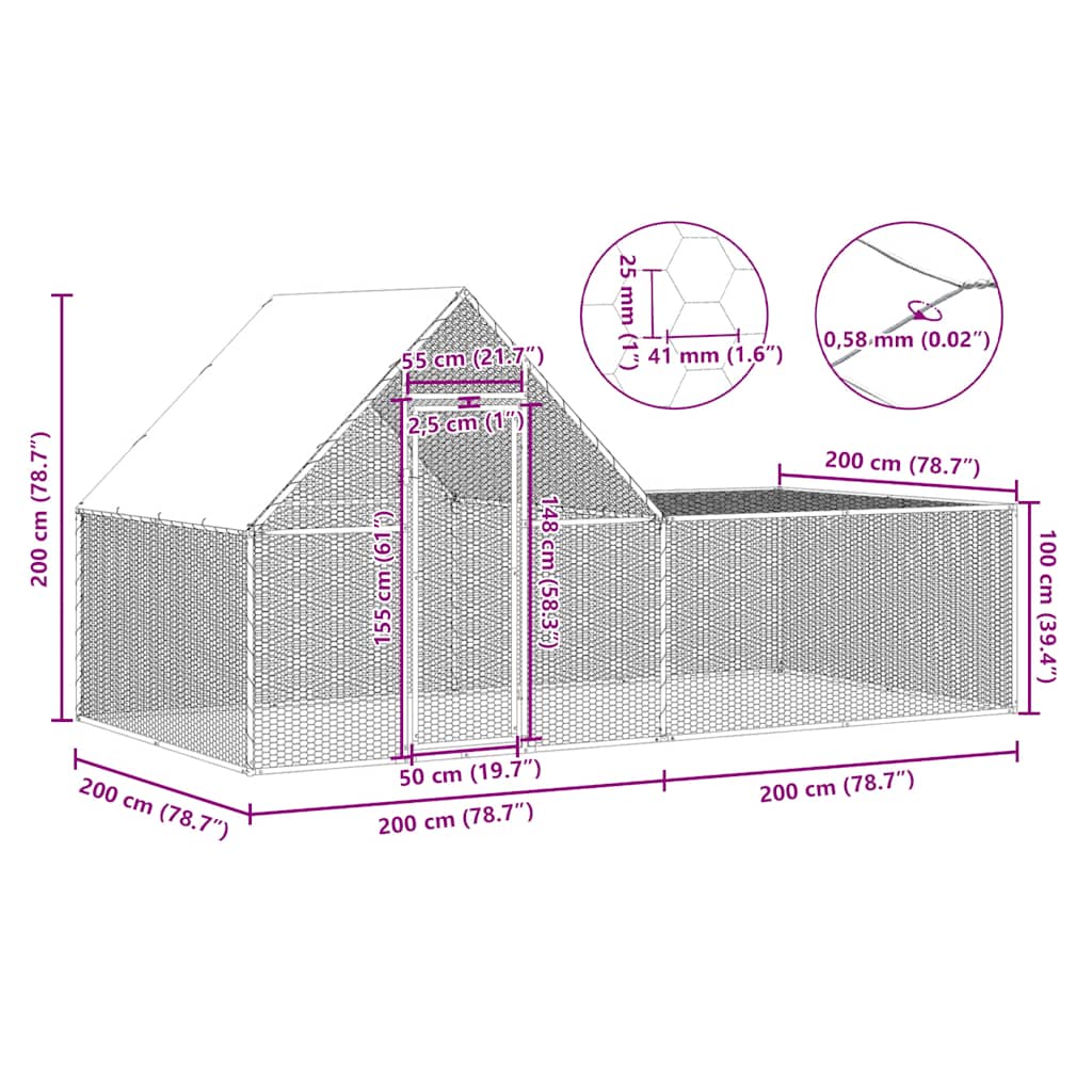 Chicken Coop 4x2x2 m Galvanised Steel