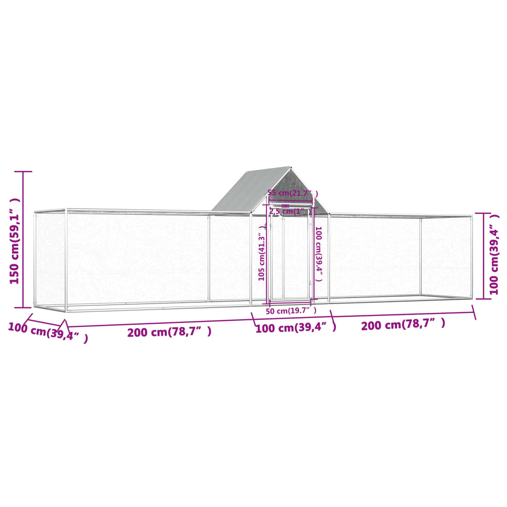 vidaXL Chicken Coop 5x1x1.5 m Galvanised Steel