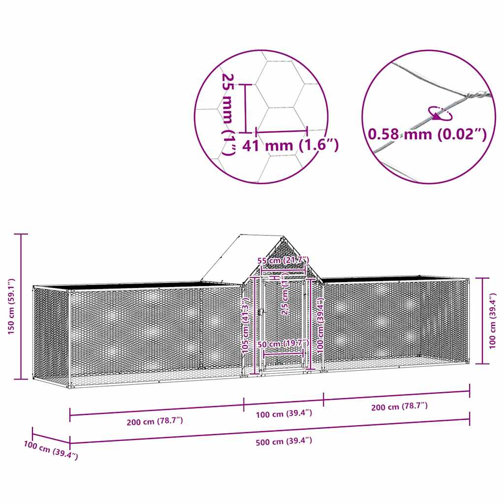 Chicken Coop 5x1x1.5 m Galvanised Steel