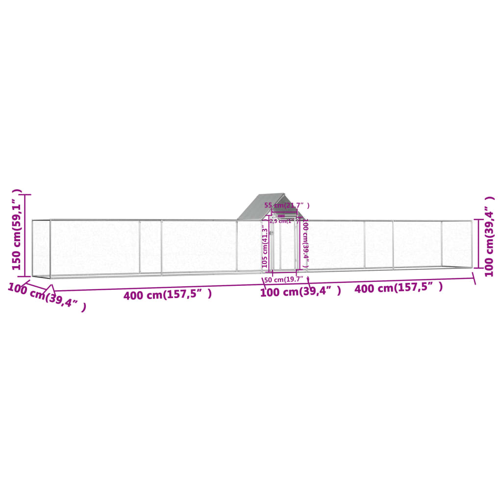 vidaXL Chicken Coop 9x1x1.5 m Galvanised Steel