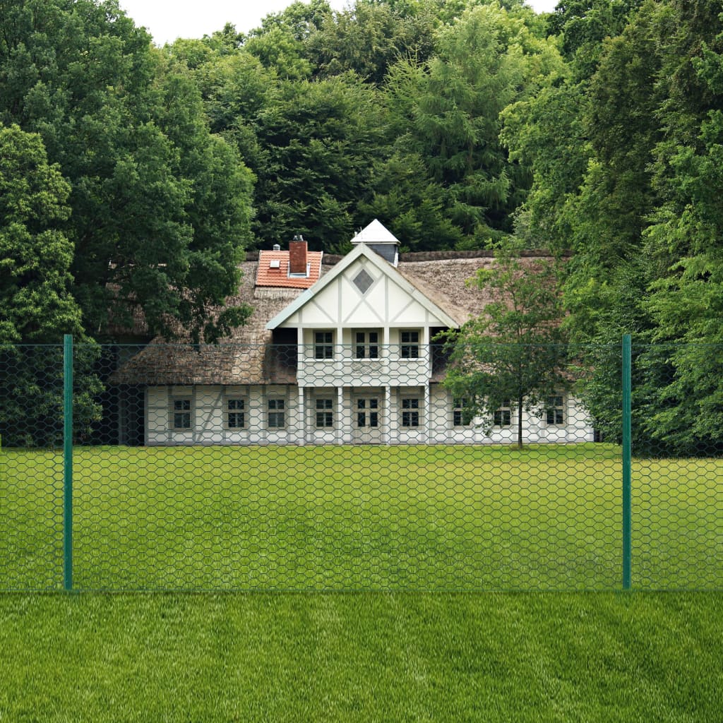 Wire Mesh Fence with Posts Steel 25x0.5 m Green