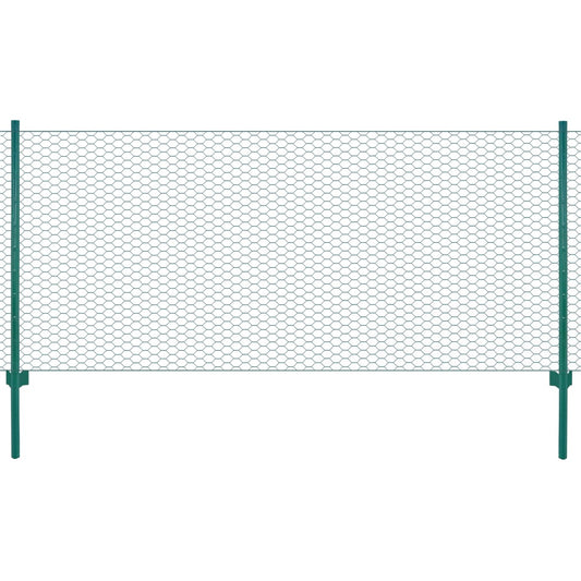 vidaXL Wire Mesh Fence with Posts Steel 25x1 m Green