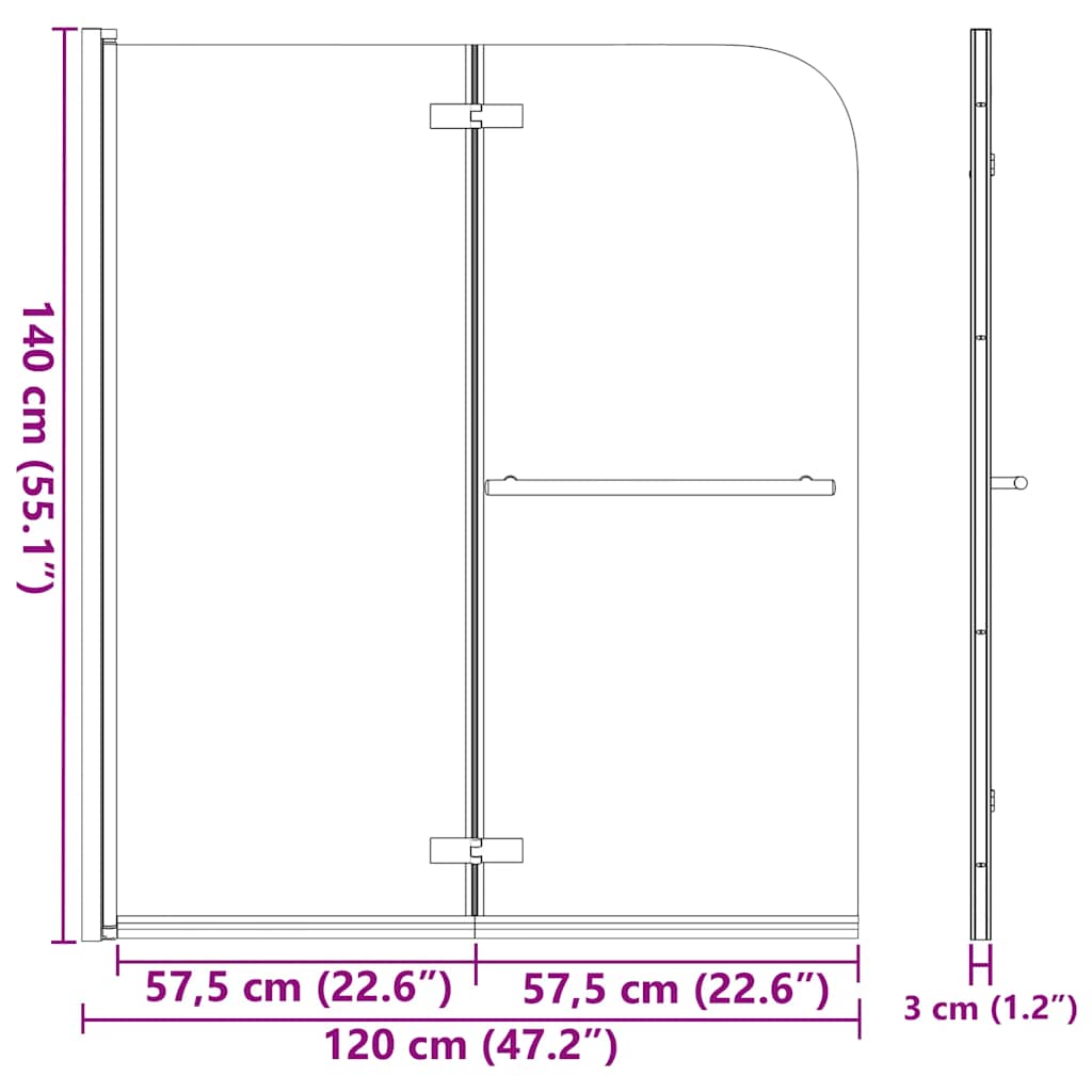 144677 vidaXL Folding Shower Enclosure 2 Panels ESG 120x140 cm