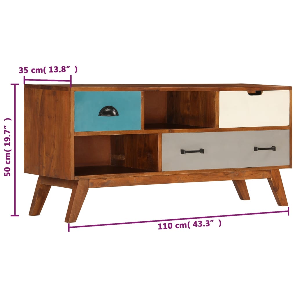 vidaXL TV Cabinet with 3 Drawers 110x35x50 cm Solid Acacia Wood