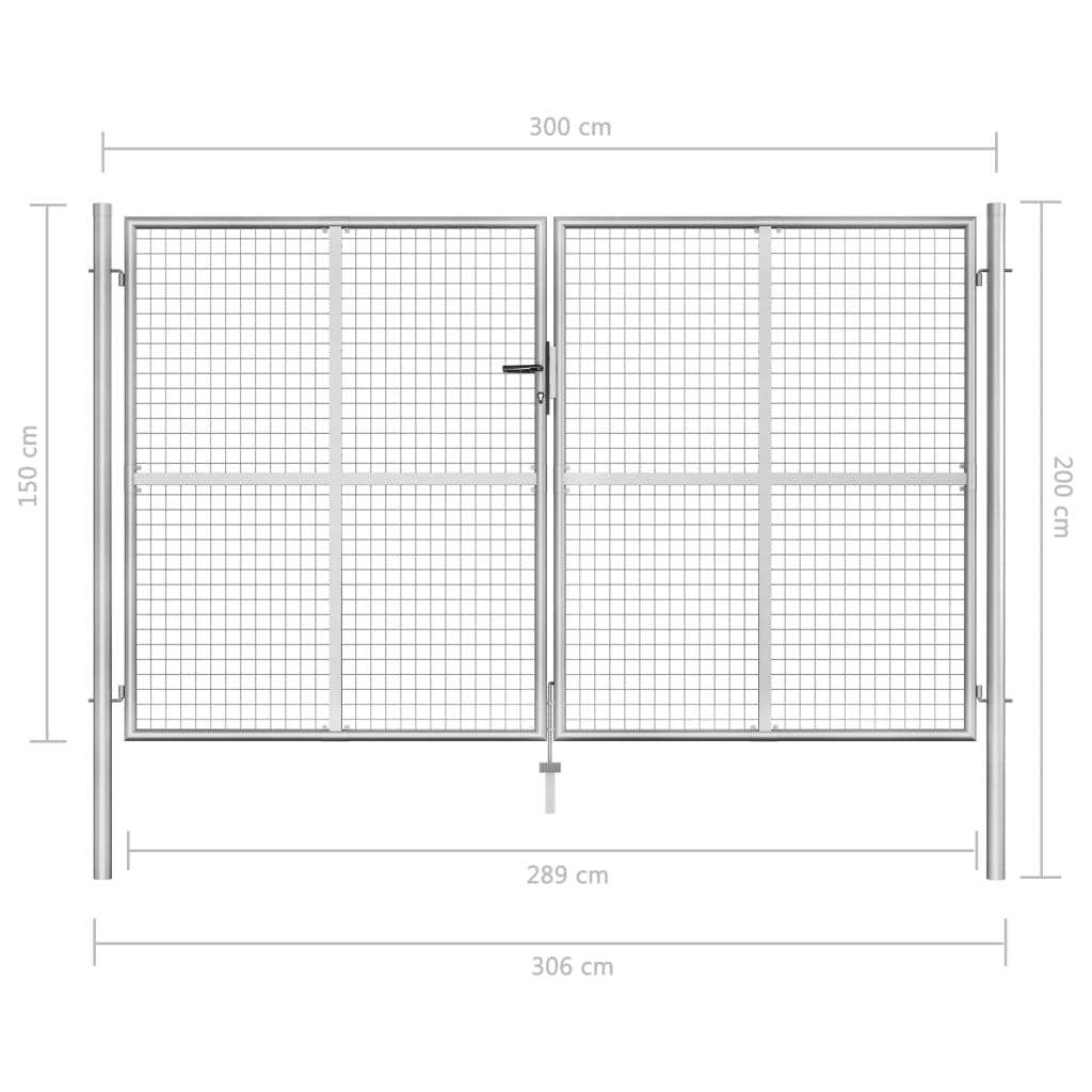 vidaXL Garden Gate Galvanised Steel 306x200 cm Silver